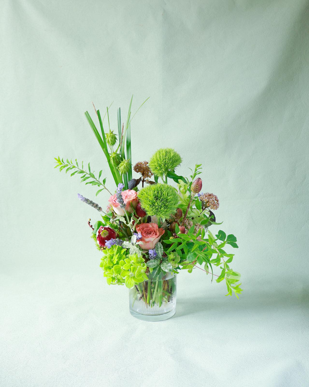 Bloom Series | Glass Vessel Kenzan Arrangement | 玻璃花器配劍山