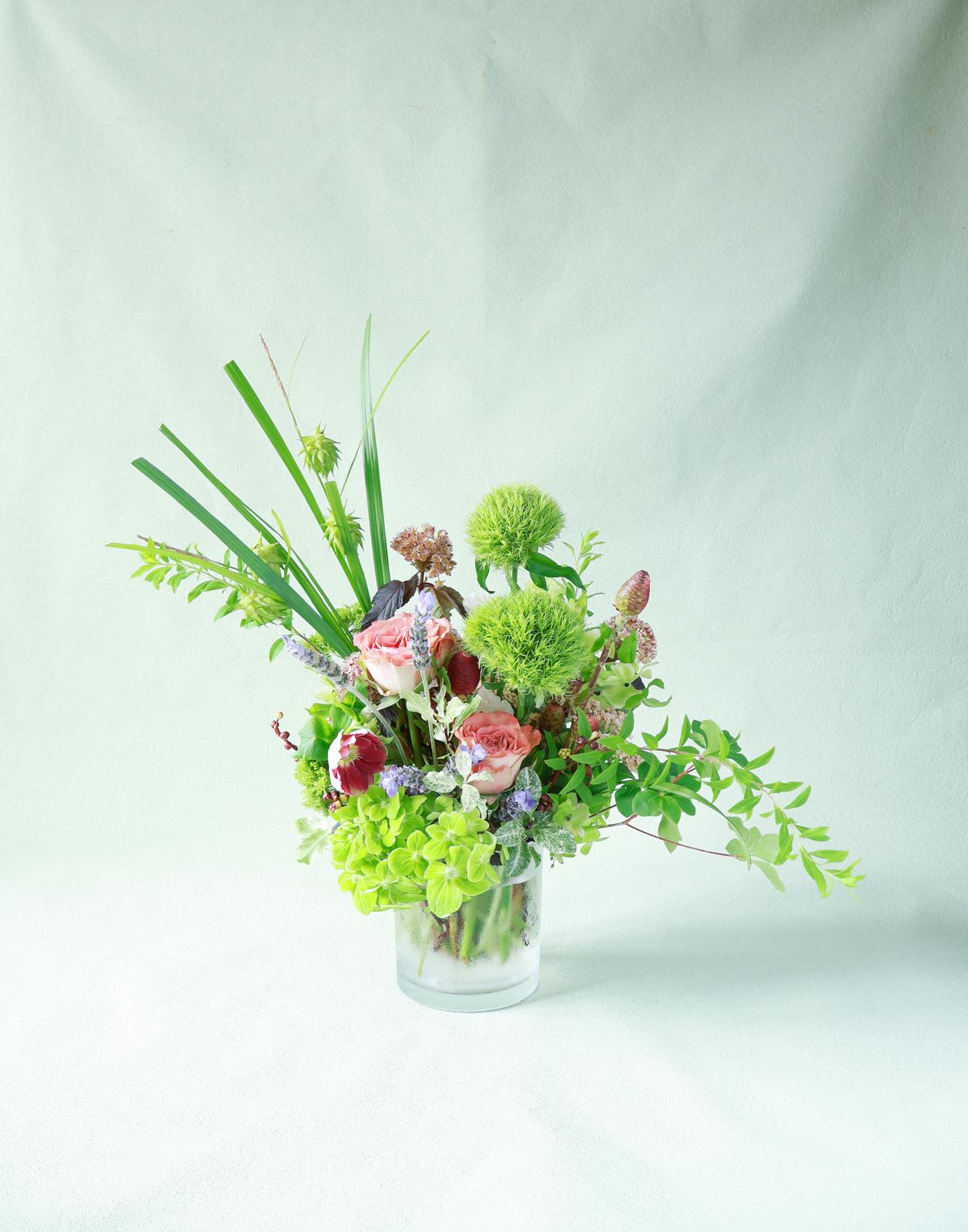 Bloom Series | Glass Vessel Kenzan Arrangement | 玻璃花器配劍山